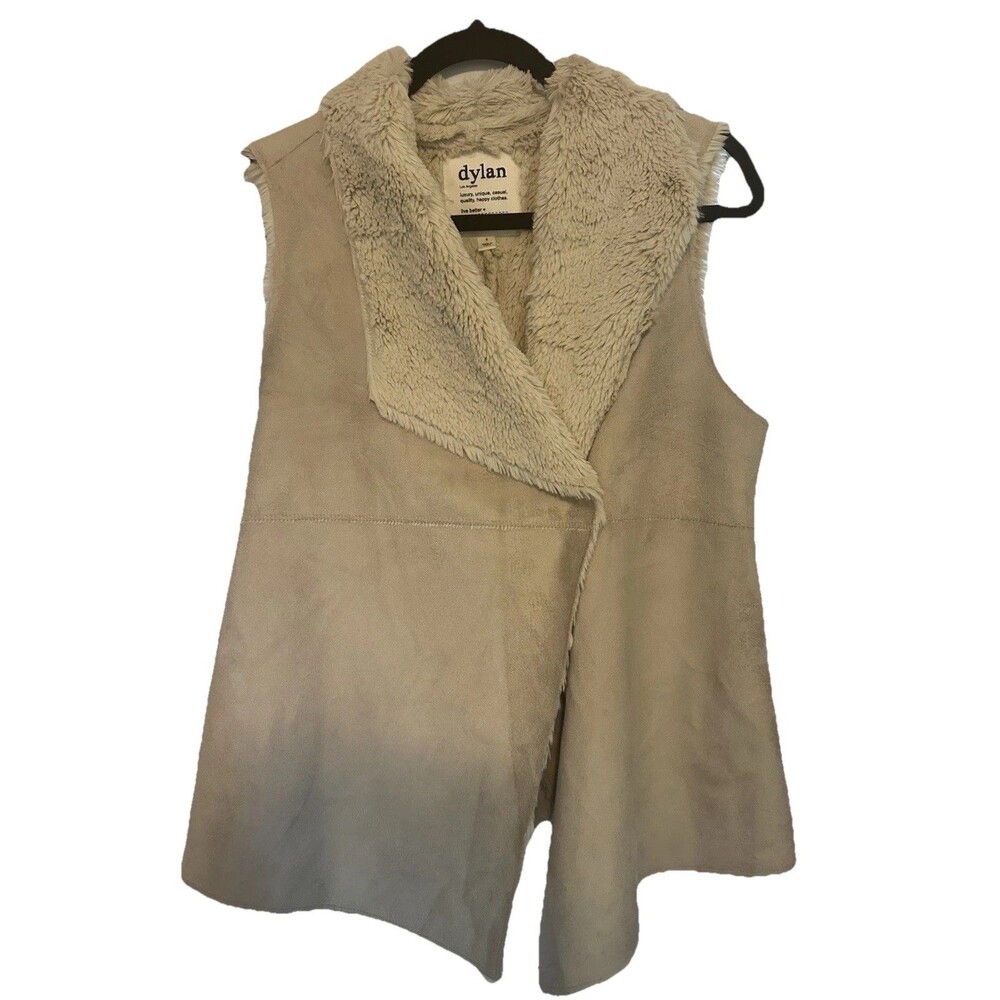 Anthro Dylan Faux Shearling Vest Womens Small Beige Drape Open Front Boho